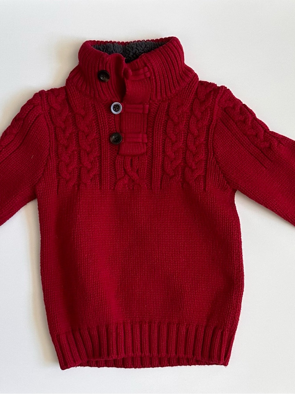 GAP Red Cable-Knit Buttoned Funnel Neck Sweater